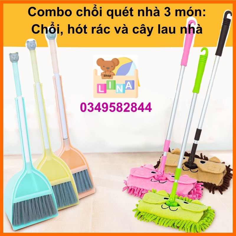 Bộ Chổi Hót Rác Và Cây Lau Nhà Cho Bé Thực Hành Cuộc Sống, Tránh Xa TV, Điện Thoại - LINA Kids