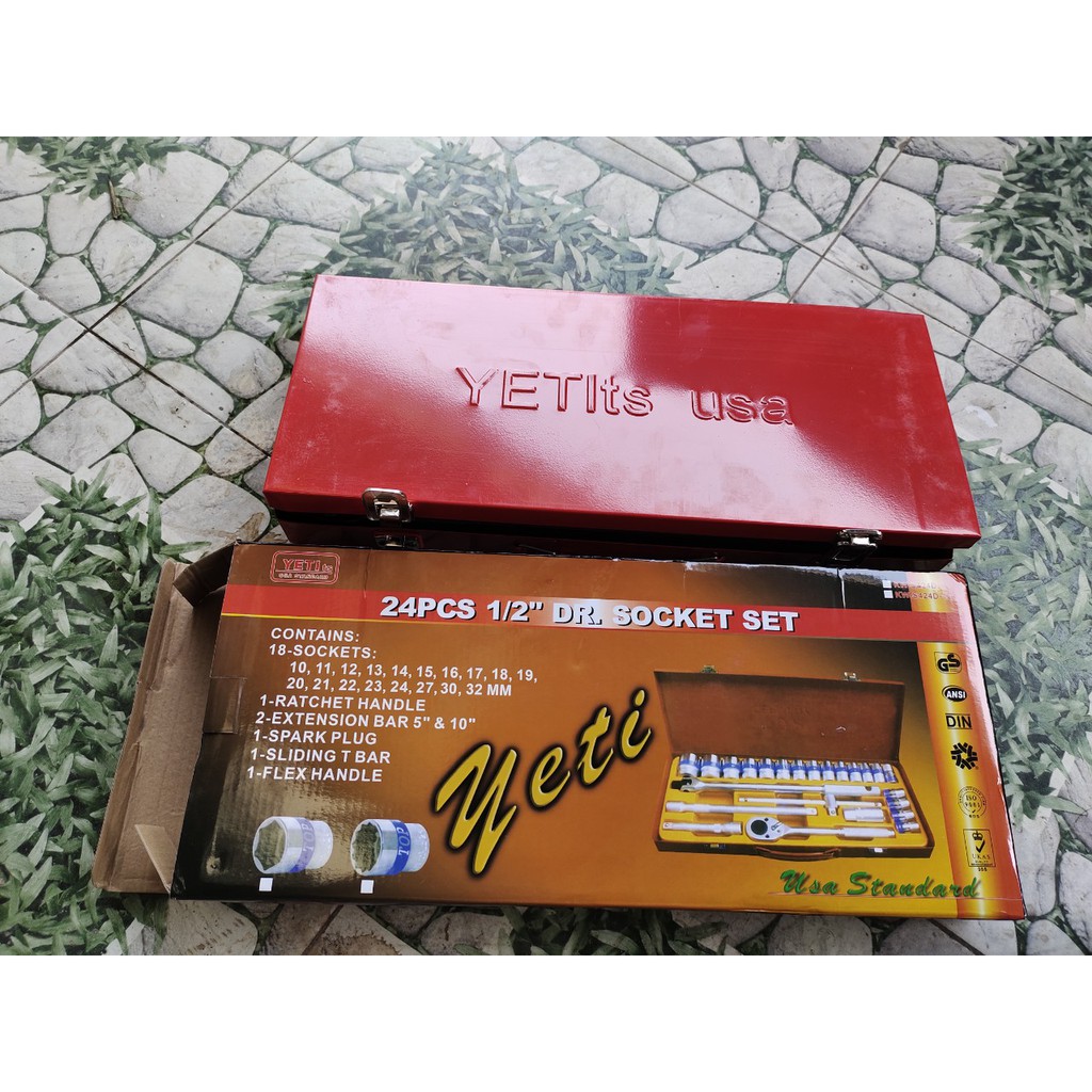 BỘ TUÝP 24 CHI TIẾT YETY TIÊU CHUẨN MỸ TAY 1/2" HỆ MÉT YETI KW-S424D-1, BỘ KHẨU YETY