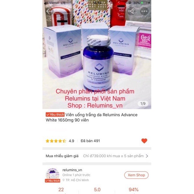 Viên Uống Trắng Da Relumins Advance White 1650mg 90 Viên