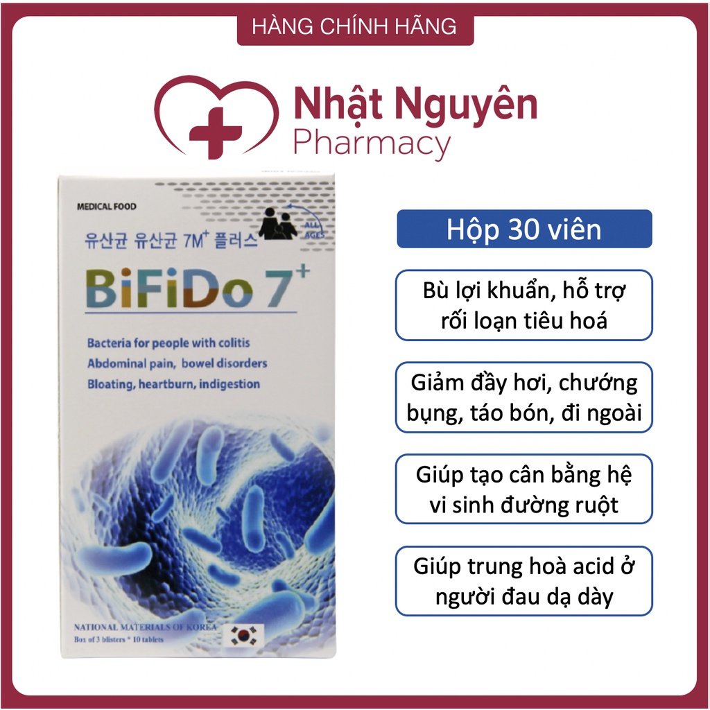 MEN VI SINH Bifido 7+ Bổ sung chủng lợi khuẩn, viên đại tràng, táo bón Hộp 30 viên