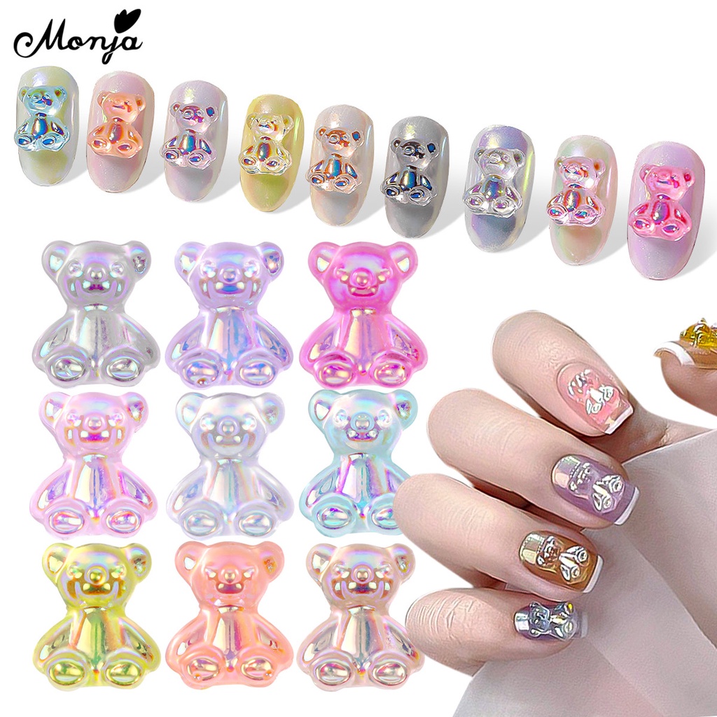 Set 10 phụ kiện gấu 3D Monja dùng trang trí móng tay nghệ thuật DIY