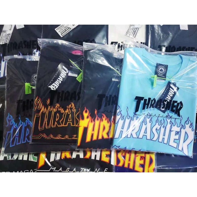 Áo Thrasher lửa trắng xanh/ đen xanh