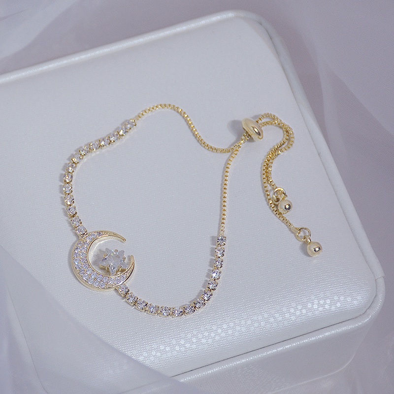 Vòng đeo tay mạ đồng khảm đá zircon hình sao / mặt trăng cá tính hợp thời trang cho phái nữ