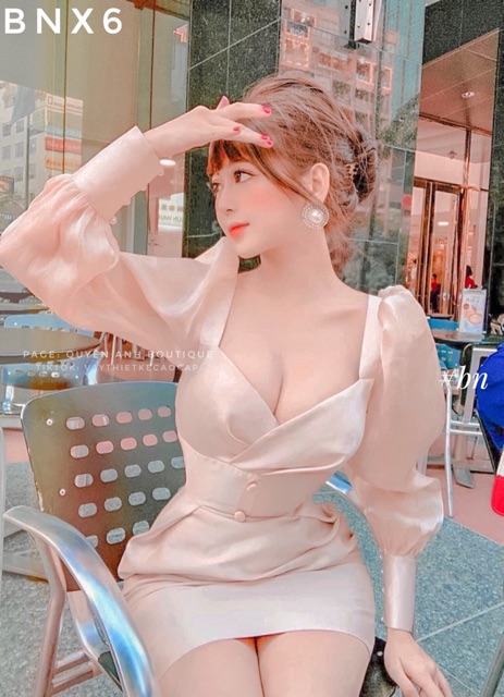 Váy tay bồng ôm body siêu ôm vòng 1 siêu tôn dáng