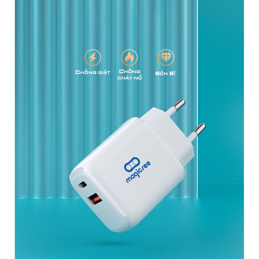 Củ sạc nhanh Ip 20W Magicsee E1 PD20W cho Ip 11, 12 2 cổng sạc Type-C và USB 3.0