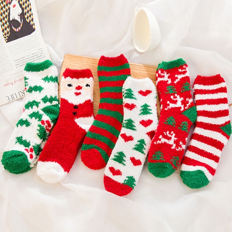 TLB08 Tất vớ nữ len bông dày giữ ấm mùa thu đông tất Noel giáng sinh