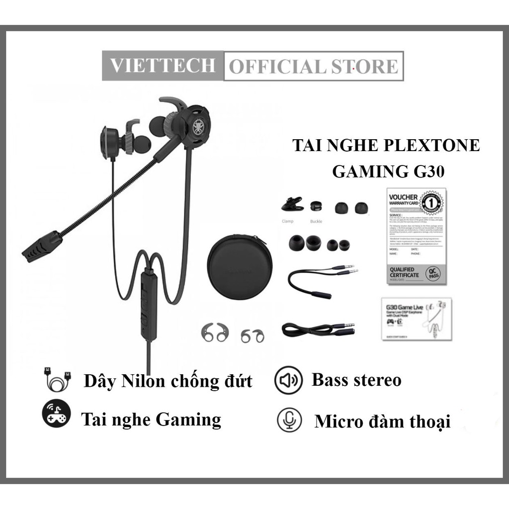 Tai Nghe Gaming Nhét Tai Plextone G30 - Dùng cho điện thoai và máy tính, laptop - Chính Hãng