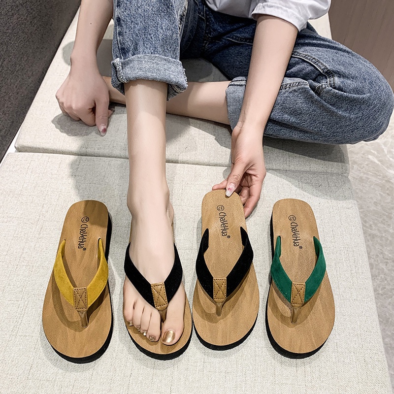 Dép Xỏ Ngón Đế Dày Tăng Chiều Cao Màu Đen/Xanh Lá Thời Trang Cho Nữ