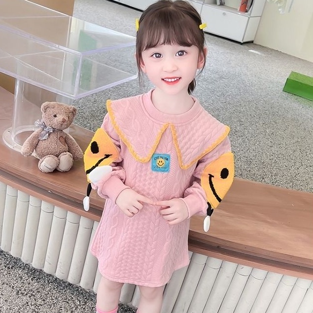 Đầm Sweater Tay Dài Thời Trang Xuân Thu Xinh Xắn Cho Bé Gái