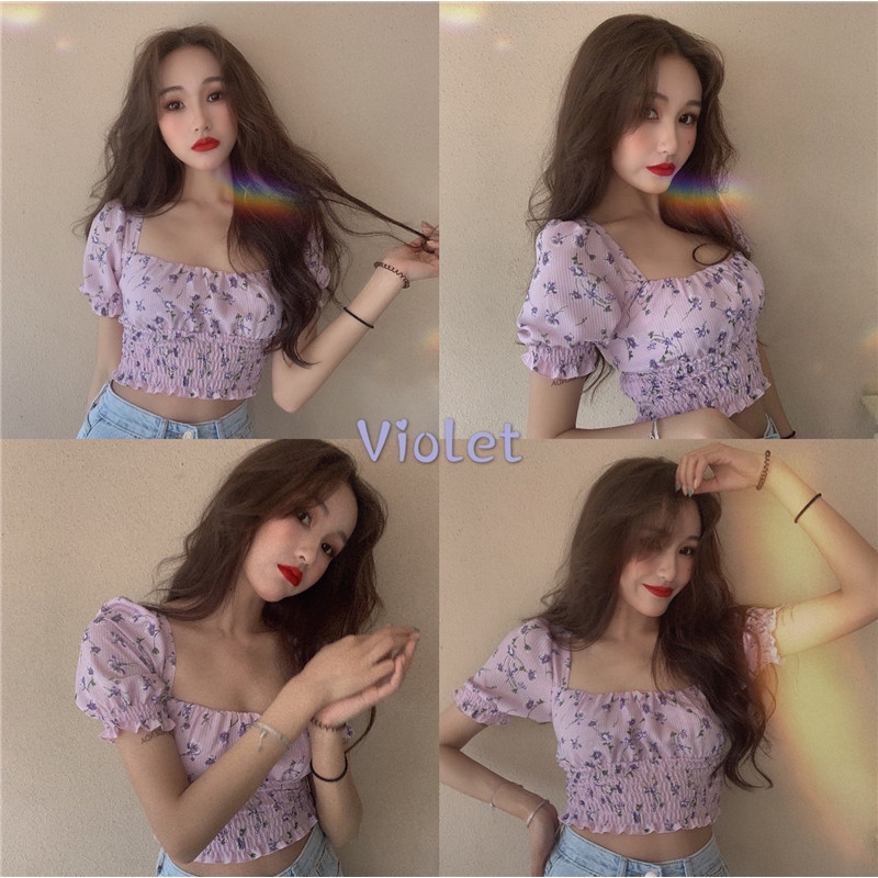 Áo Sơ Mi Chiffon Tay Lửng Cổ Vuông In Họa Tiết Hoa Phong Cách Hàn Quốc Thời Trang Cho Nữ | BigBuy360 - bigbuy360.vn