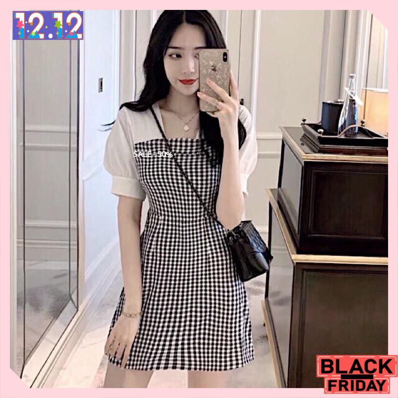[HÀNG CAO CẤP] Đầm nữ Caro tay phồng | BigBuy360 - bigbuy360.vn