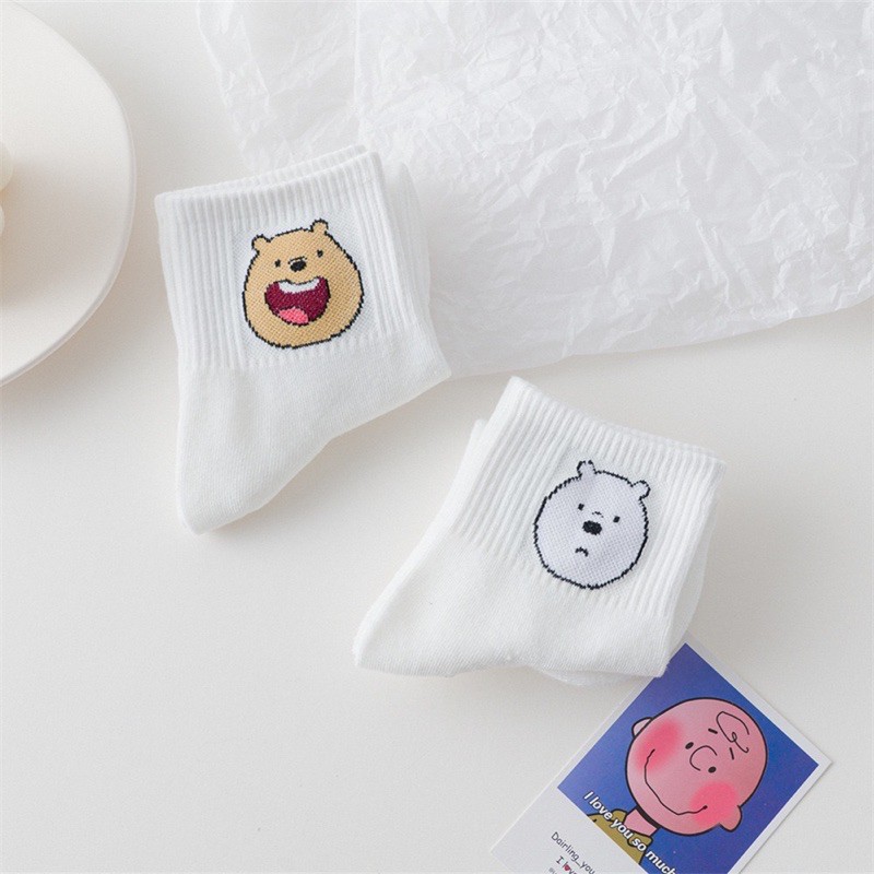 Vớ Tất Gấu Thêu Cổ Cao dành cho cả nam và nữ  chất cotton thoáng mát kháng khuẩn