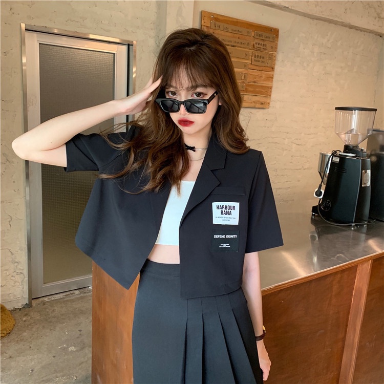 Happy-store 💋 Áo khoác blazer croptop ngắn tay thời trang Hàn Quốc dễ phối đồ cho nữ