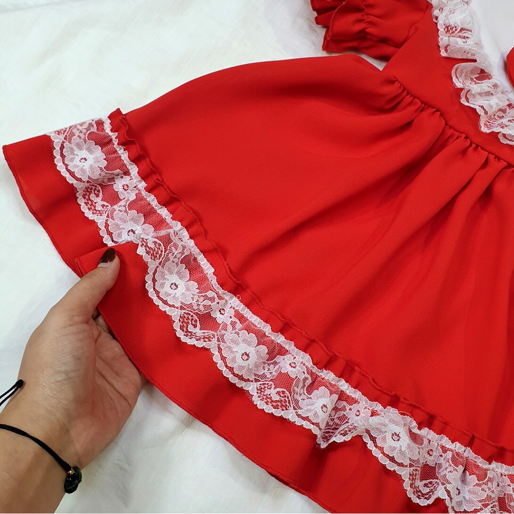 Váy công chúa cho bé gái 6-30kg với thiết kế màu đỏ rực rỡ (Tặng kèm turban xinh xắn)