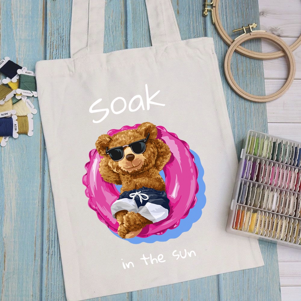 Túi vải túi Tote TEDDY ART - Mẫu 7 vải canvas dày đẹp cho nữ có khóa miệng đi học đi chơi. In hình theo yêu cầu