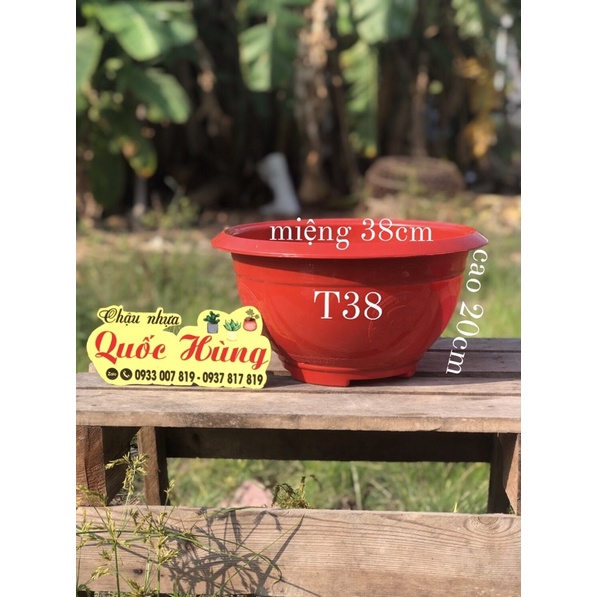 Combo 5 chậu truyền thống T38 Đỏ nhựa siêu dầy