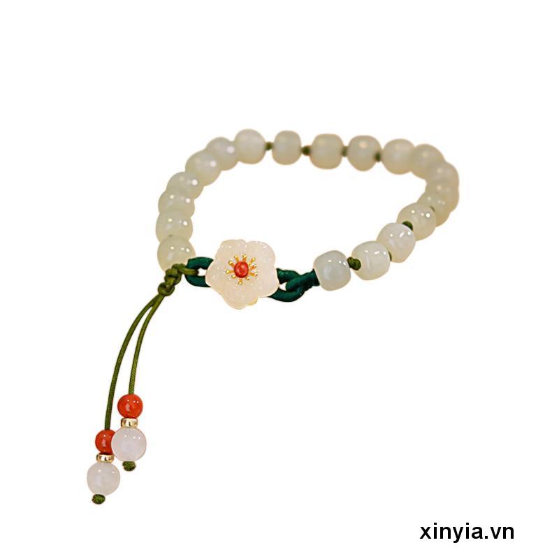 Vòng Đeo Tay Chuỗi Hạt Tròn Phối Hình Hoa Đào Dễ Thương Cho Nữ