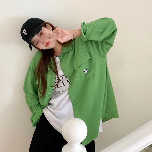 ZHELIHANGFEI Áo Sơ Mi Tay Dài Dáng Rộng Cổ Bẻ Thời Trang Trẻ Trung