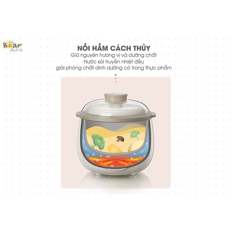 Nồi nấu chậm Bear 2 ngăn dùng nấu cháo ninh hầm cách thuỷ và chế biến đồ ăn dặm cho bé