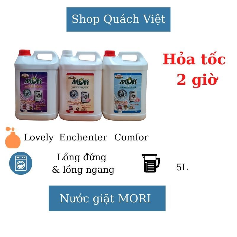 Nước giặt cao cấp MORI hương Comfor/ Enchenter/Lovely, an toàn cho trẻ nhỏ, can 5L
