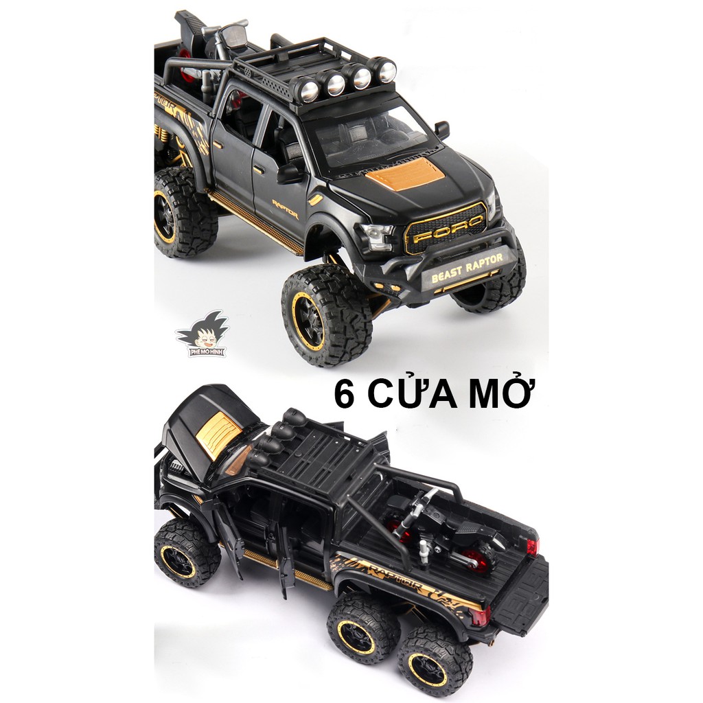 Mô hình xe bán tải Ford Raptor F150 6x6 - Đen bóng tỉ lệ 1:24 - Hãng Chezhi