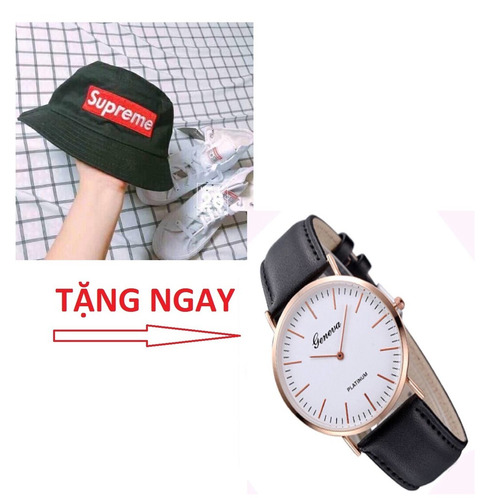Nón bucket tai bèo Sup.reme nam nữ,mũ vành tặng 1 đồng hồ thới trang đen nâu
