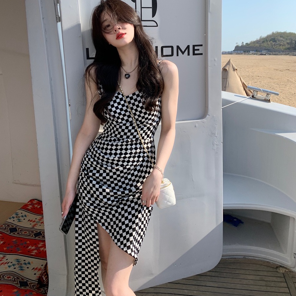 Đầm dài quá gối ZHELIHANGFEI thiết kế lệch tà quyến rũ thời trang cao cấp