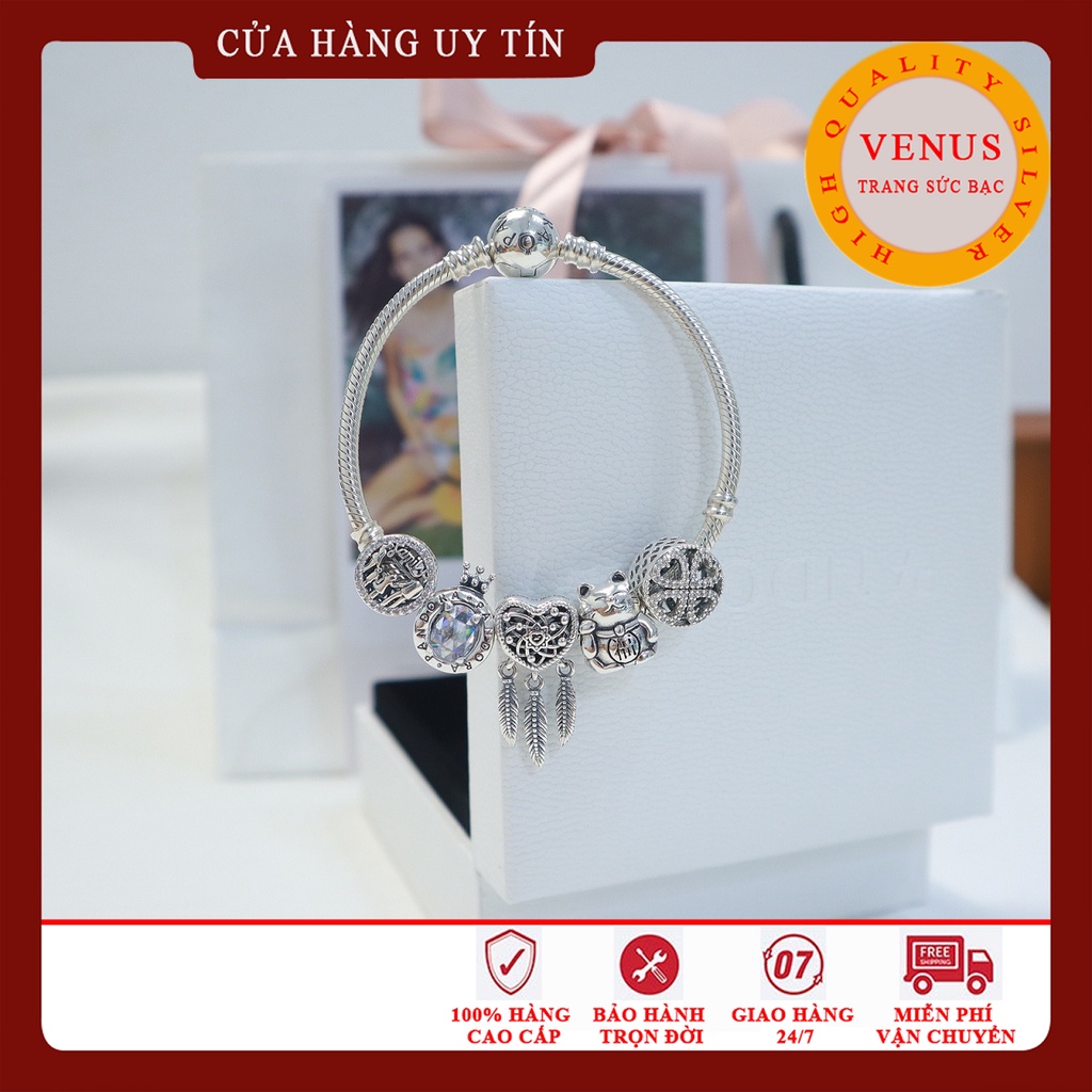 Vòng charm bạc 925 cao cấp- GIA ĐÌNH- SỰ NGHIỆP- TÀI LỘC- MAY MẮN- Trang sức bạc Venus