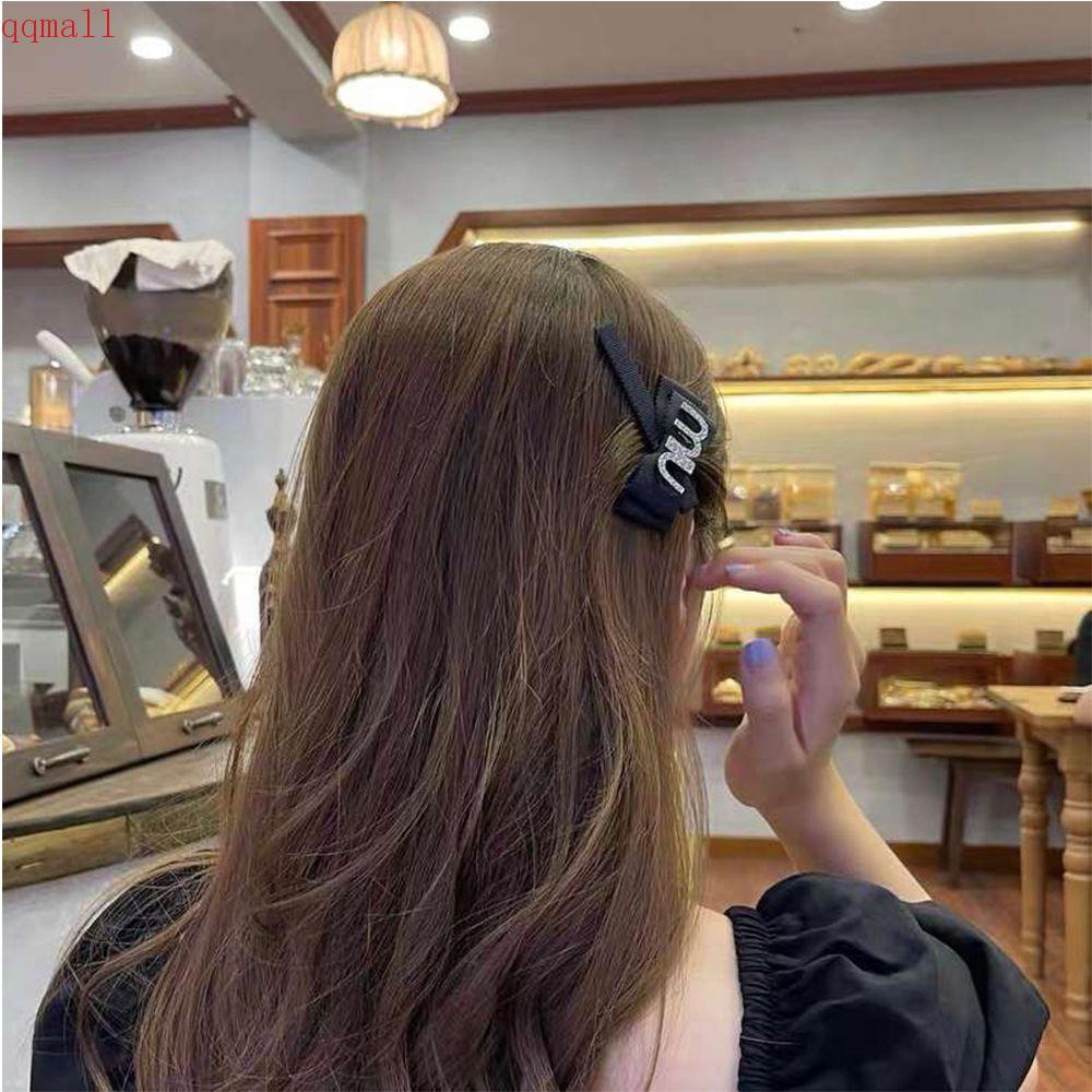 Kẹp Tóc Nơ In Chữ Miu Màu Đen Phong Cách Pháp Độc Đáo Cho Nữ
