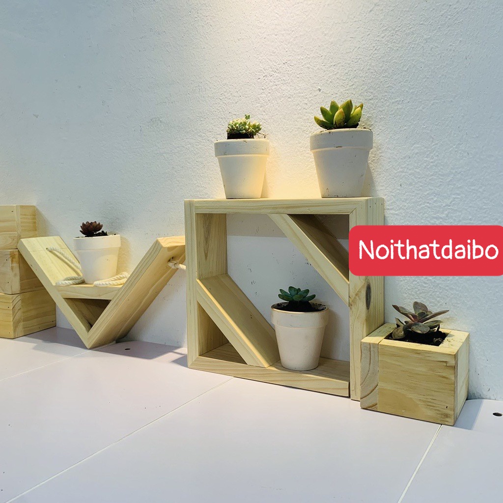 Combo Kệ tam giác decor treo tường, đựng hoa trang trí treo tường gỗ thông tự nhiên giá tại xưởng