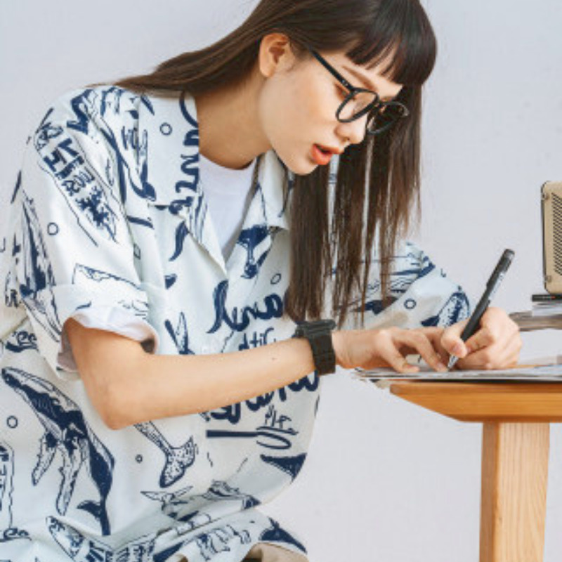 Áo Sơ Mi Tay Ngắn Họa Tiết Cá Voi Cá Tính Thời Trang