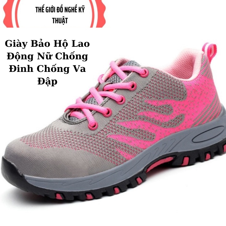 Giày Bảo Hộ Lao Động Nữ Thể Thao Siêu Bền Siêu Nhẹ Chống Đinh Thời Trang  Màu Hồng chống đinh chống va đập và chống tĩện