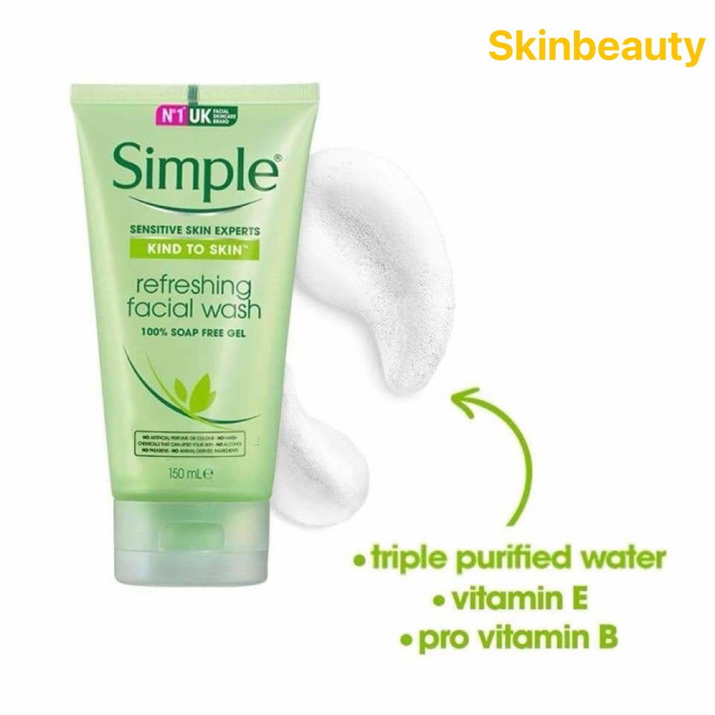 Sữa Rửa Mặt Simple Gel Kind To Skin Refreshing Facial Wash Gel 150ml -HÀNG CHÍNH HÃNG | BigBuy360 - bigbuy360.vn