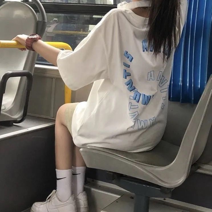 Áo Thun Dáng Rộng In Hình Cá Tính Phong Cách Hàn Quốc