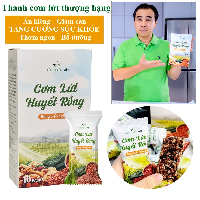 Thanh cơm lứt Huyết Rồng ngũ cốc rong biển Thiên Nhiên Việt hộp 10 gói ăn vặt healthy giòn ngon