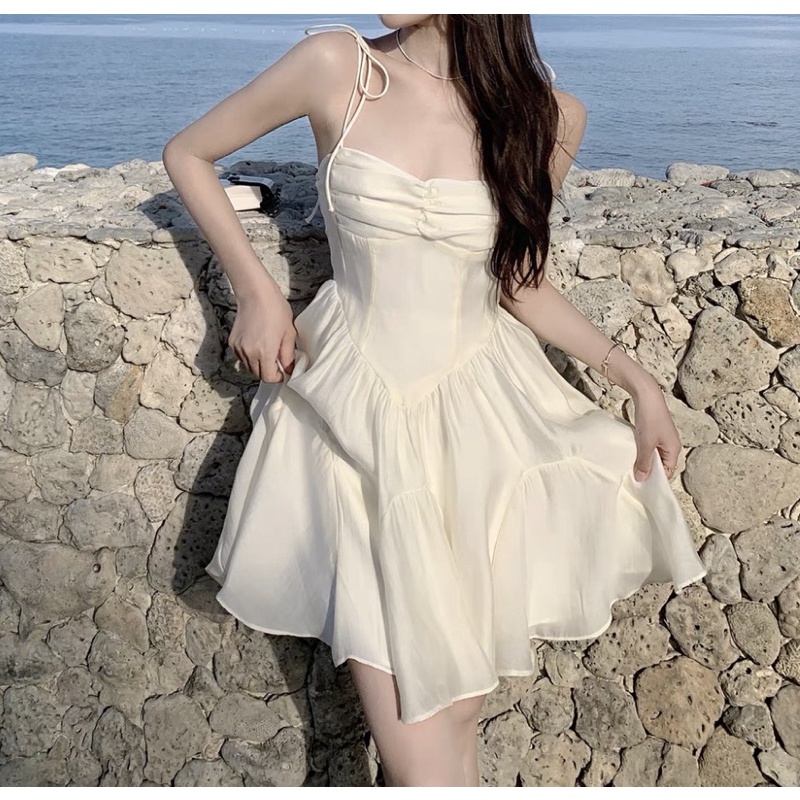 Váy 2 dây xoè dáng corset có dây nơ buộc vai