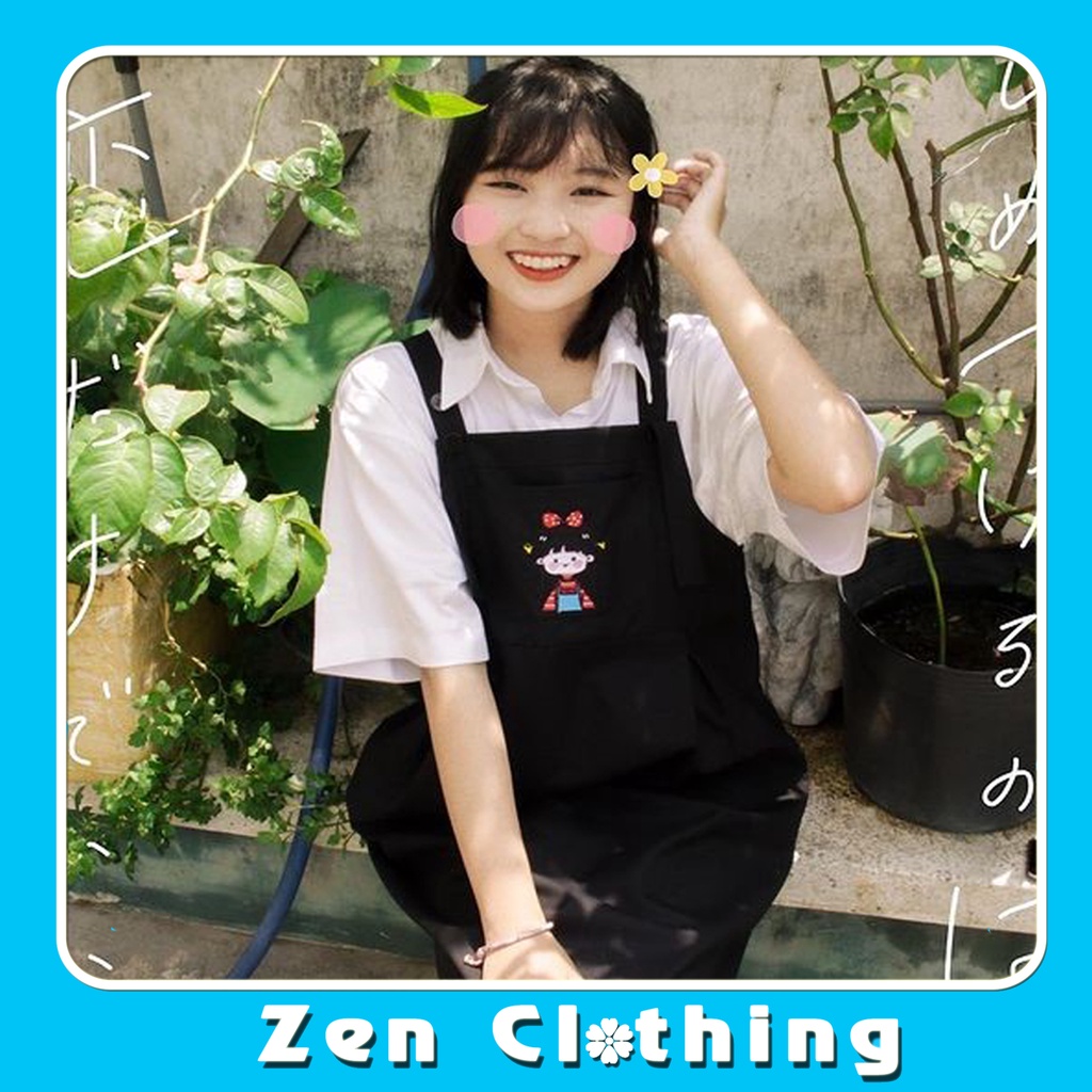 Váy yếm nữ suông thụng thêu hình cô bé xinh xắn túi trước đầm suông nữ ulzzang Zen Clothing Zen008 | BigBuy360 - bigbuy360.vn