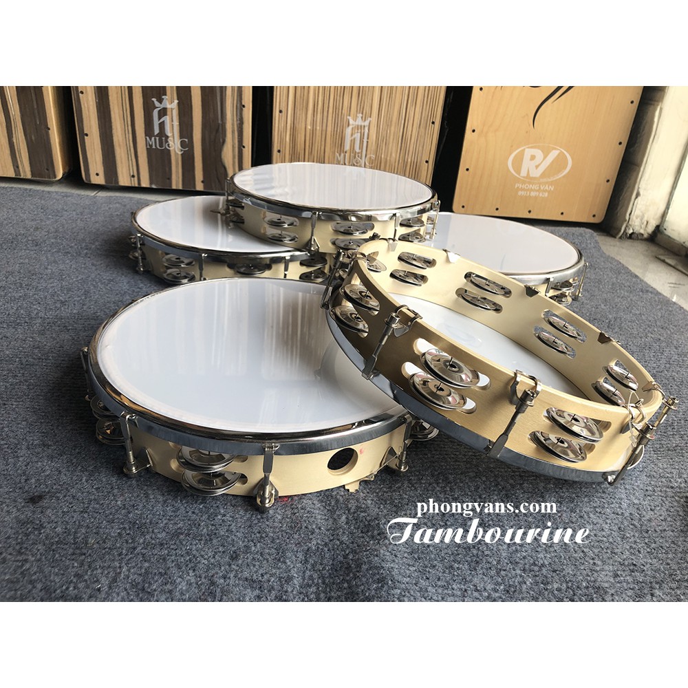 Trống lắc gõ bo tambourine vành gỗ 27cm
