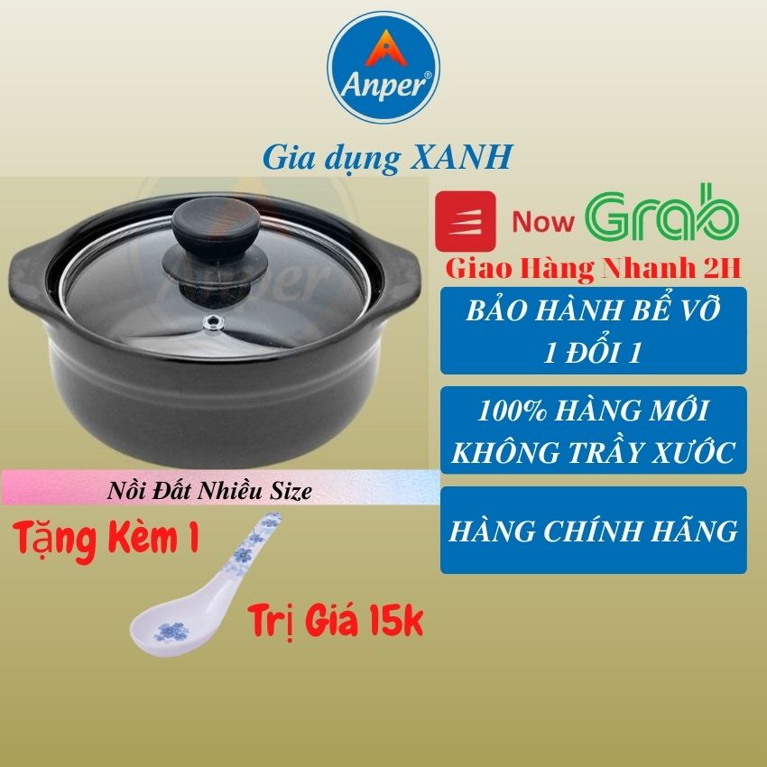 Nồi đất ANPER Loại 1 Size 0.5L 1L 1.5L 2L 3L (KO BẾP TỪ) nồi đất nấu mì cay kho quẹt kiểu nồi đất hàn quốc