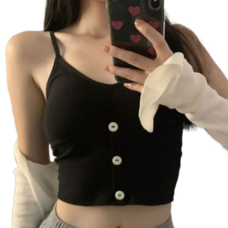 Áo Croptop Dệt Kim Hai Dây Dáng Chữ U Gợi Cảm Thời Trang Đường Phố Cho Nữ