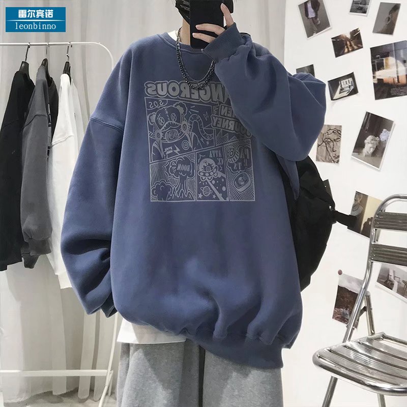 Áo hoodie tay dài cổ tròn dáng rộng in họa tiết hoạt hình thời trang thu đông phong cách Hàn Quốc cho nam và nữ 11.18