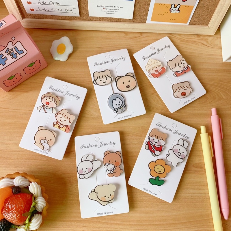 Set 3c Huy Hiệu Cài Áo Ghim Bấm Nhựa Hoạt Hình Đáng Yêu