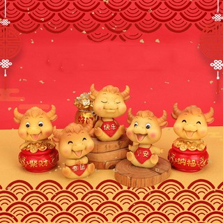 Set mô hình trâu nâu Tân Sửu tài lộc quà tết, quà tặng năm mới, cổ gật gù