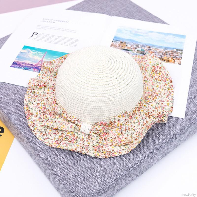 Nón cối phối nơ hoạ tiết hoa phong cách Hàn Quốc cho bé