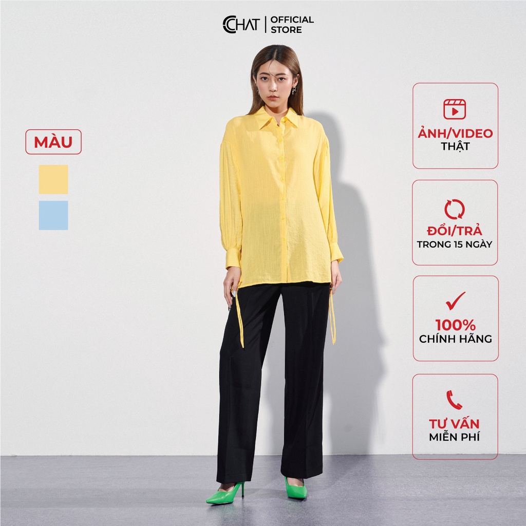 Áo Sơ Mi Nữ 𝐂𝐂𝐇𝐀𝐓 Cổ Đức Nhún Sườn Chất Thô Cao Cấp Phong Cách Trẻ Trung 12FDT2046ST