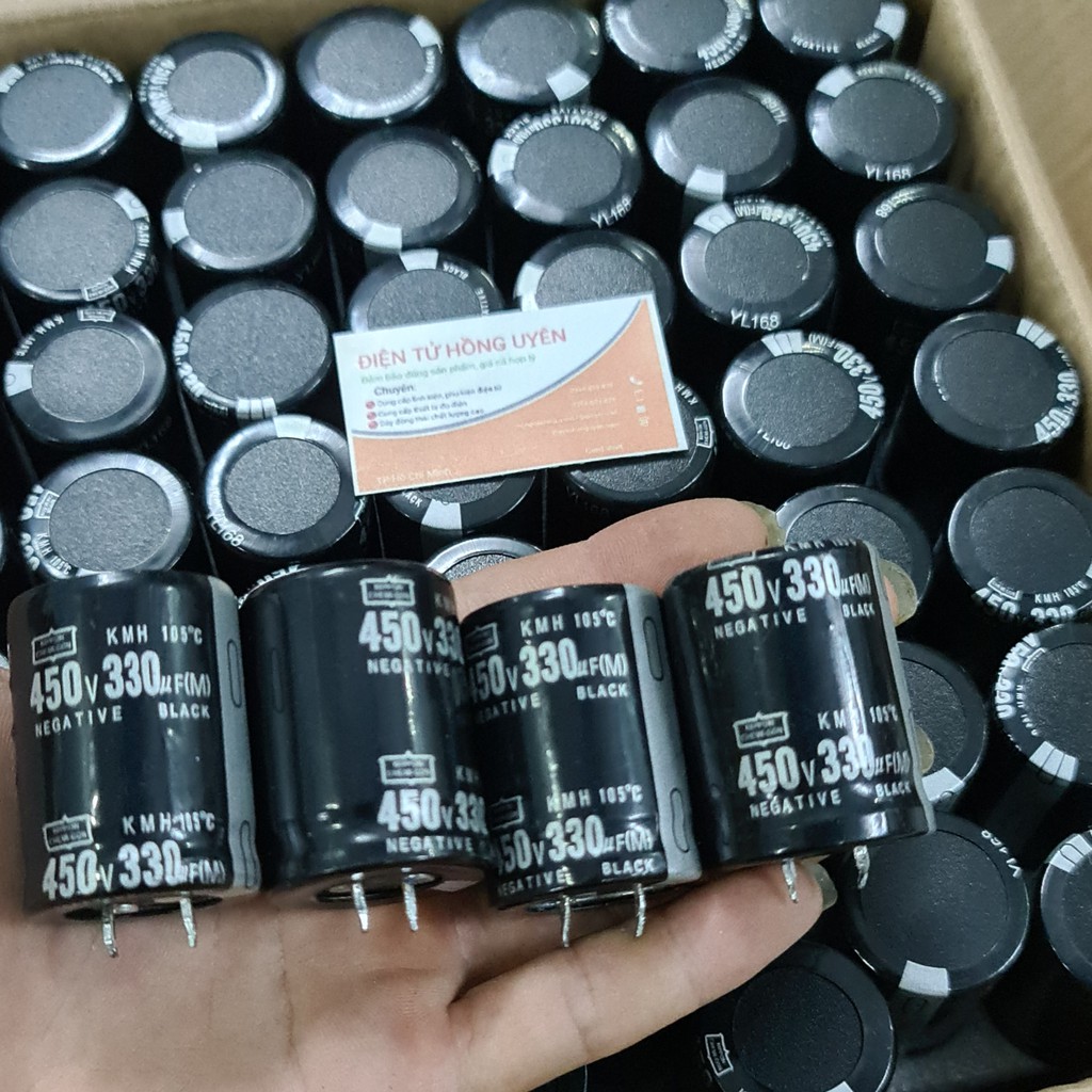 Combo 5 con tụ 330UF 450V, Tụ nhôm phân cực áp cao chuyên dùng cho máy giun, máy điện tử. Kích thước 40x30mm