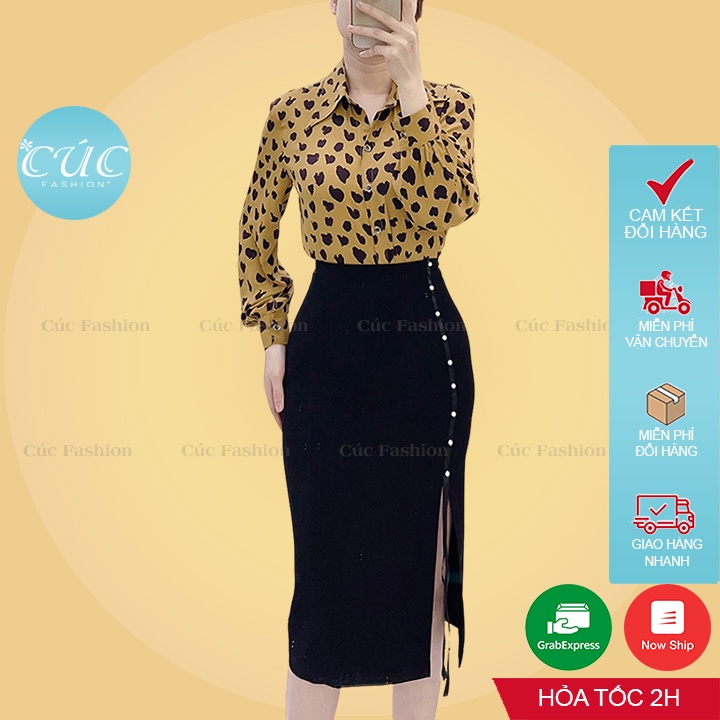 Chân váy nữ dáng dài công sở cao cấp Cúc Fashion đầm bút chì đen xẻ dáng ôm body thời trang đẹp CV14