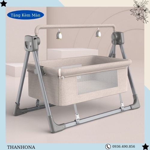 Nôi đưa điện tự động ,Nôi điện cao cấp thiết kế gấp gọn đa năng , có điều khiển từ xa kết nối bluetooth🎀baby house 🎀