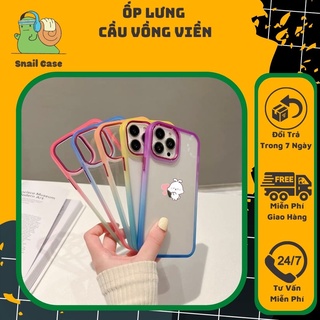 Ốp lưng iphonee basic cầu vồng viền cam kim loại xịn xò, viền cứng chống bẩn