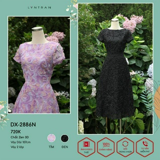 Váy xòe lyn tran dx-2886n vải zen hoa nổi chất zen có lớp lót lụa mềm mịn